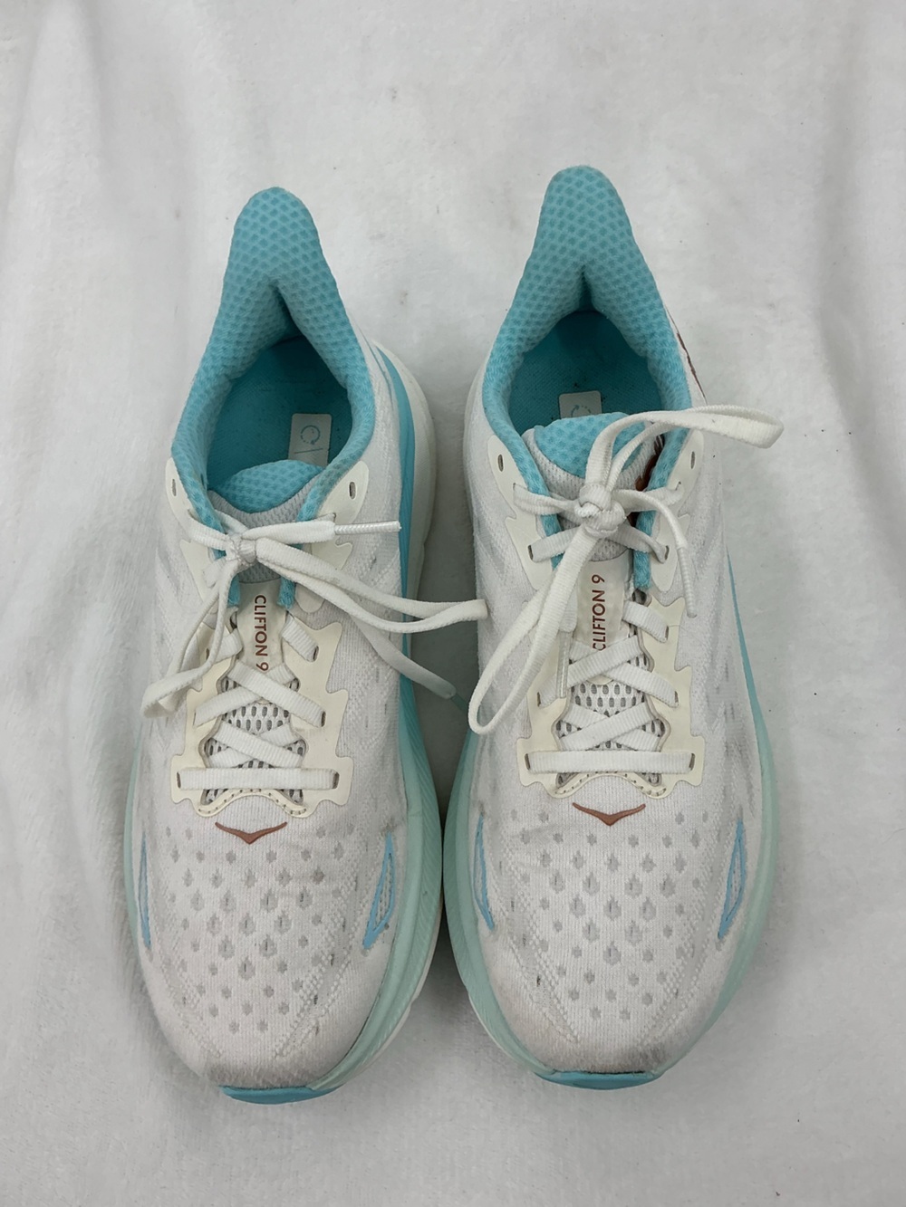 Hoka Clifton 9 Women's Running Shoes - White with Teal and Copper b71
